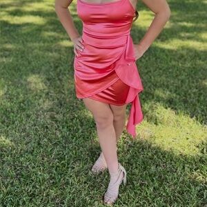 Elegant Coral Satin Dress